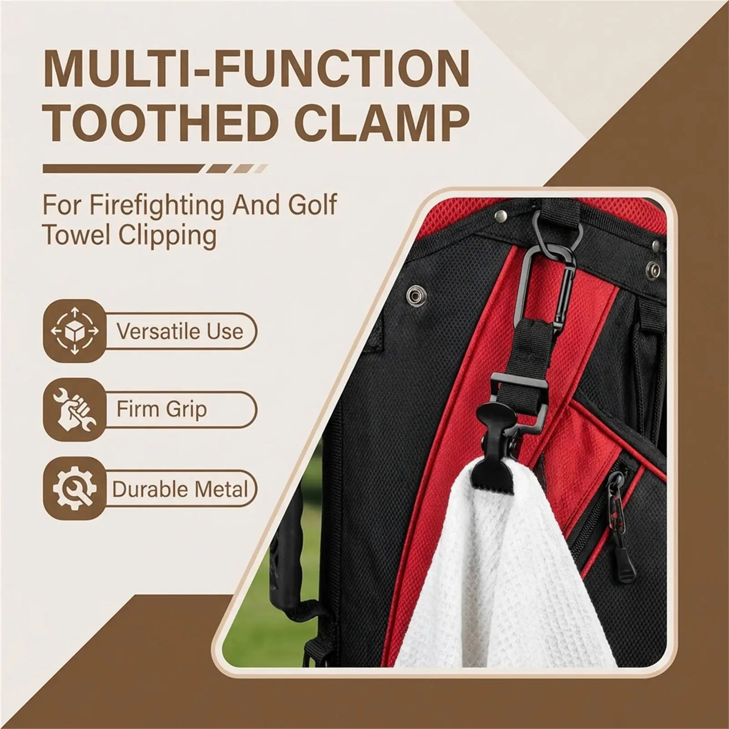 Multi-Function Toothed Clamp For Firefighting And Golf Towel Clipping Durable Rust-Proof Metal Peaceful Pleasures Health and Wellness