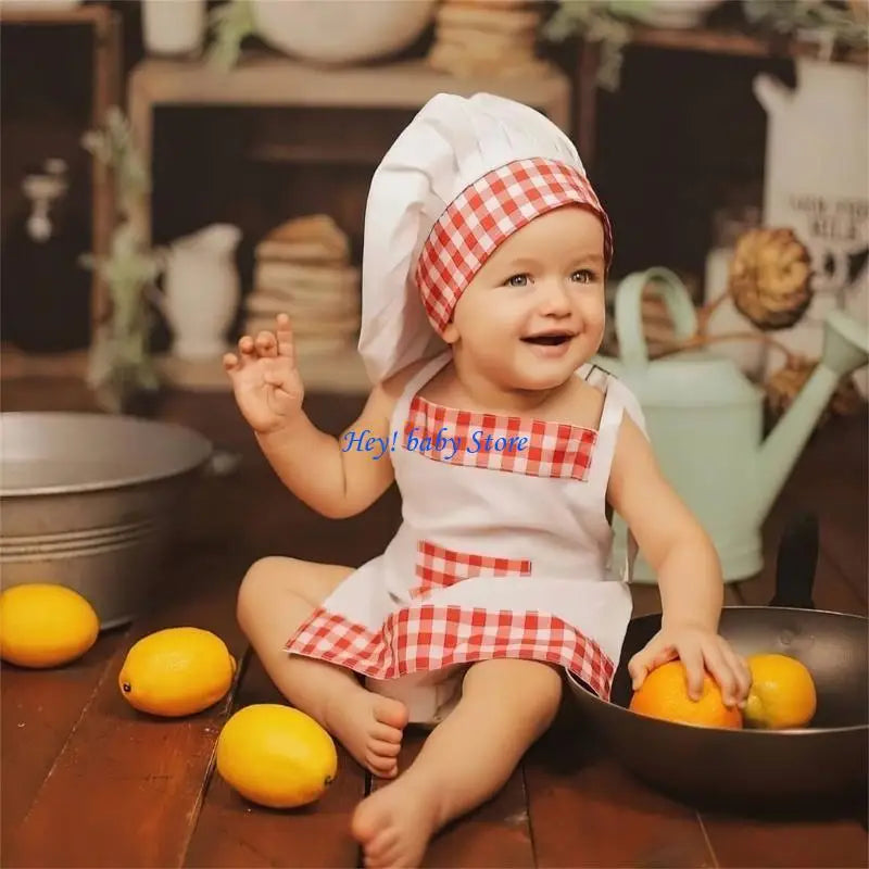 Baby Chef Hat & Apron Photo Prop Costume Set | 0–12 Months