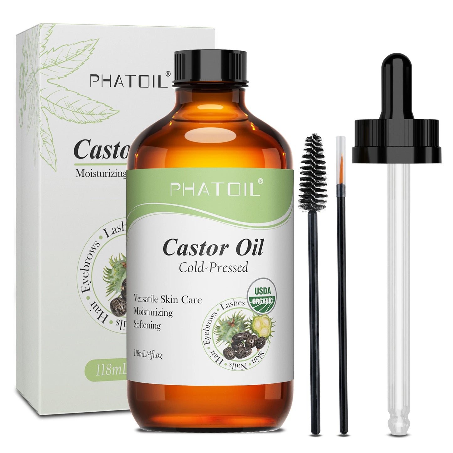 PHATOIL 118ml Organic Face Oil Natural Cold Pressed USDA Carrier Oils- Castor Oil,Jojoba,Moroccan Argan Oil,Rosehip Seed Oil Peaceful Pleasures Health and Wellness Castor Oil 118ml