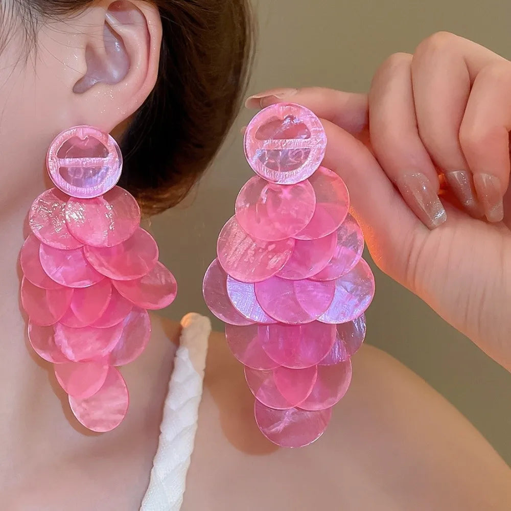 Shell Disc Tassel Drop Earrings – Boho Beach Style