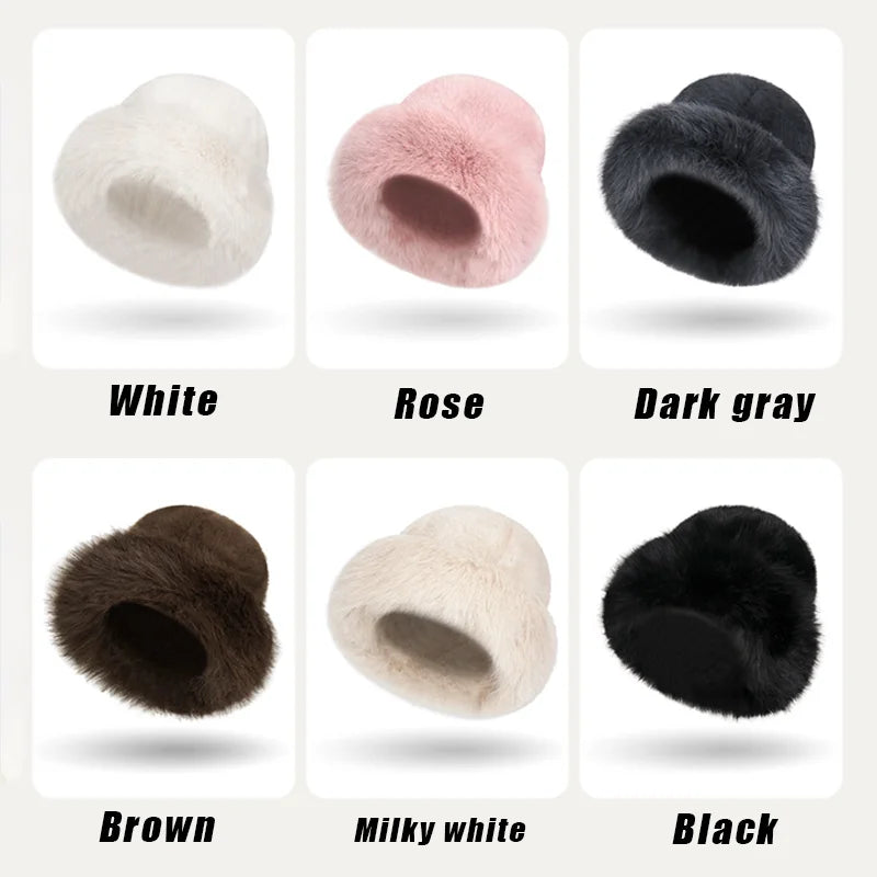Solid Color Bucket Hat Thick Coldproof Faux Fur Basin Hats Soft Plush Fisherman Cap For Women Autumn & Winter Peaceful Pleasures Health and Wellness