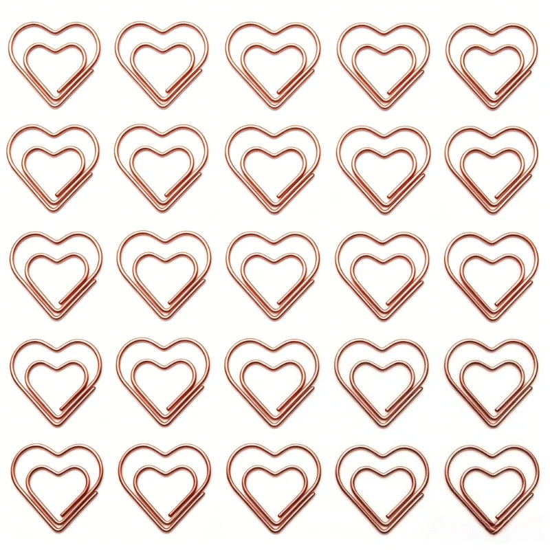 50pc Heart Shaped Paper Clip Rose Gold Bookmark Clip Cute Notebook Decoration Stationery Clip and Office Supplies Peaceful Pleasures Health and Wellness