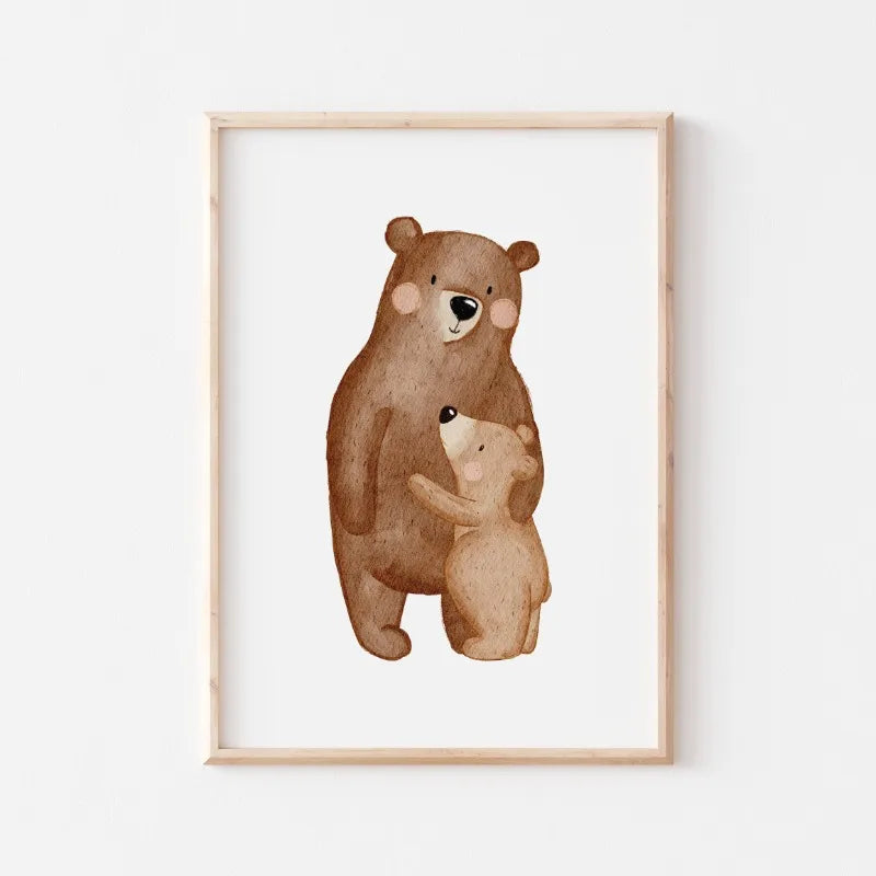 Cute Bear Cartoon Canvas Wall Art for Kids Nursery Room Decor