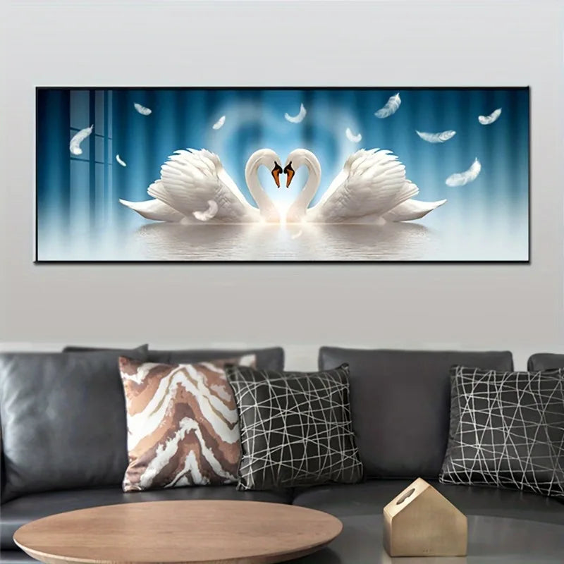 Elegant Swan Couple Canvas Wall Art | Large Unframed Love Print Canvas Wall Art Peaceful Pleasures Health and Wellness