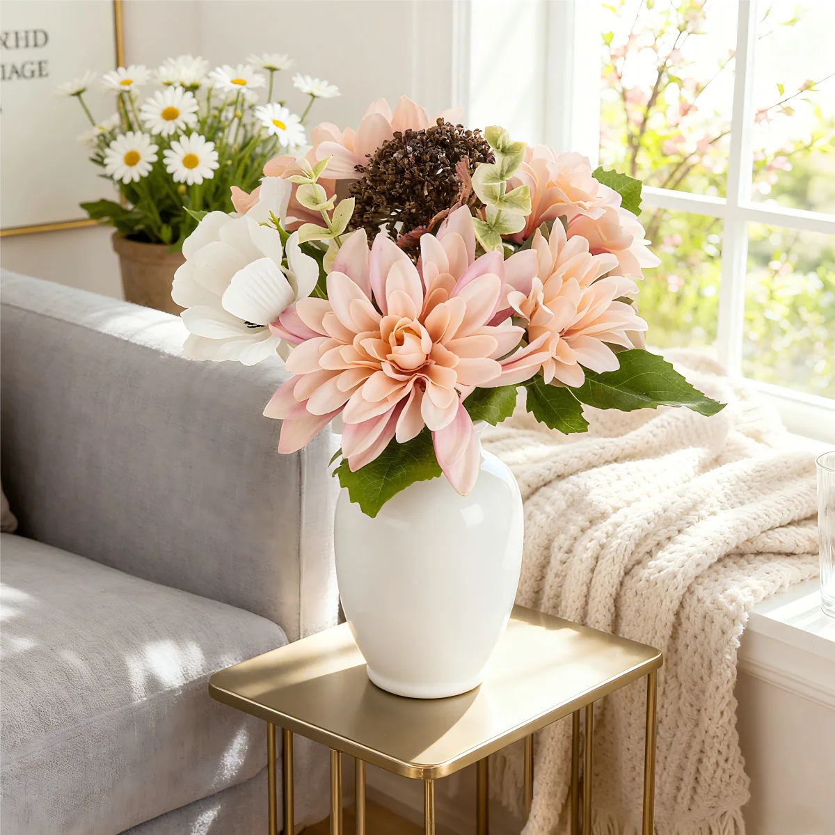 Artificial Silk Dahlia Camellia Bouquet | Wedding & Home Decor