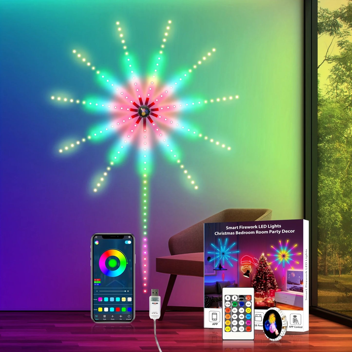 RGB Firework LED Wall Lights – App & Music Sync | 180 LEDs USB