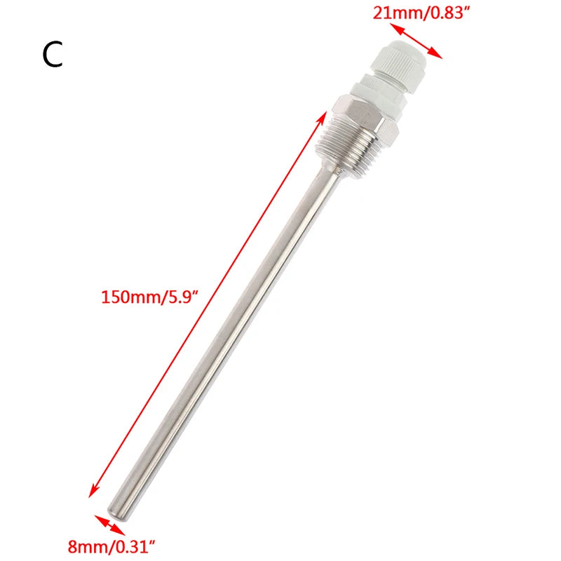 Stainless Steel Thermowell 1/2" NPT | 50–200mm Temperature Sensor
