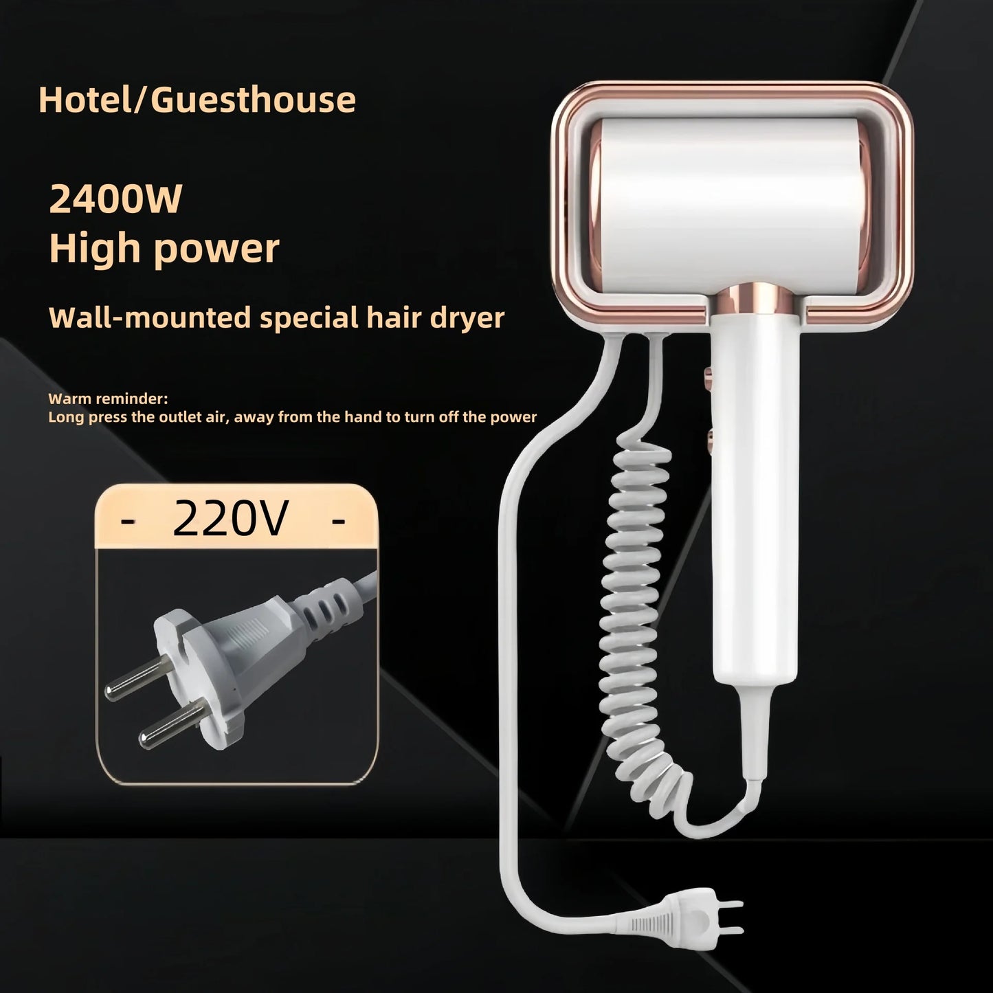 New Hotel/Hotel Special Hair Dryer High-Power Quick-Drying Modeling Wall-Mounted Perforation Free Hair Dryer US/EU/AU Peaceful Pleasures Health and Wellness F-White US