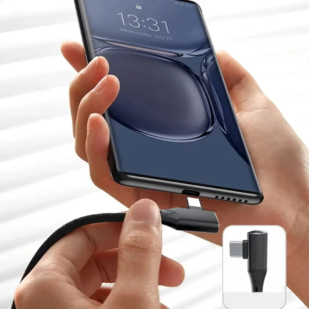 90° Elbow USB-C Cable 120W PD Fast Charging – Samsung & More