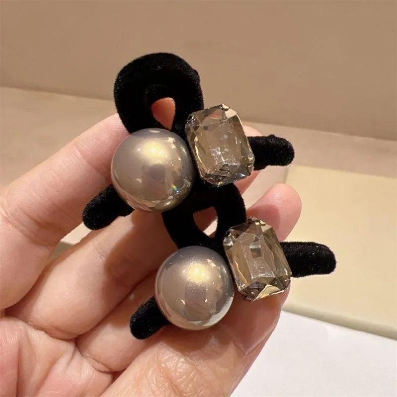 Luxurious Velvet Hair Barrette – Pearl & Rhinestone Round Clip Hair Barrette Peaceful Pleasures Health and Wellness