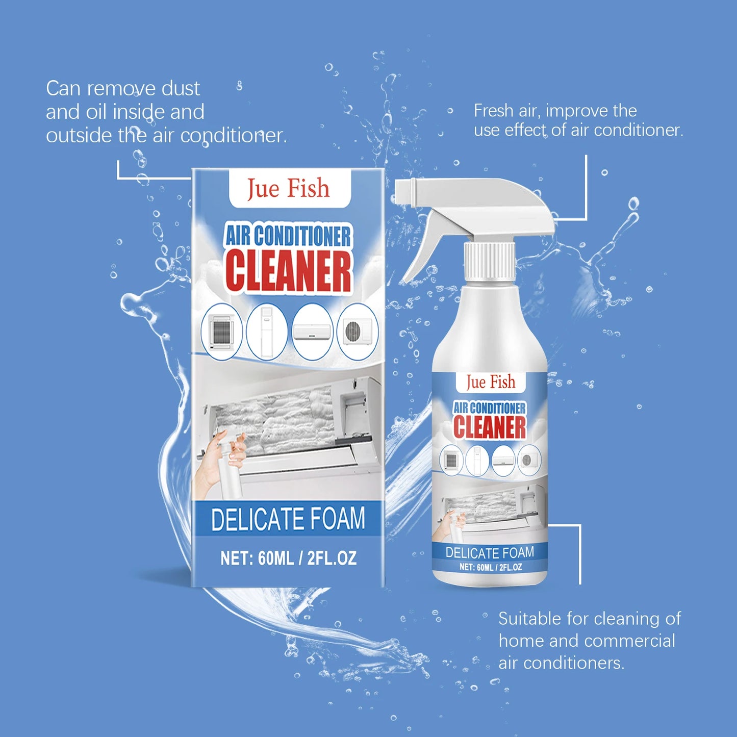Jue-Fish AC Cleaner Spray | No-Dismantle Foam & Odor Remover