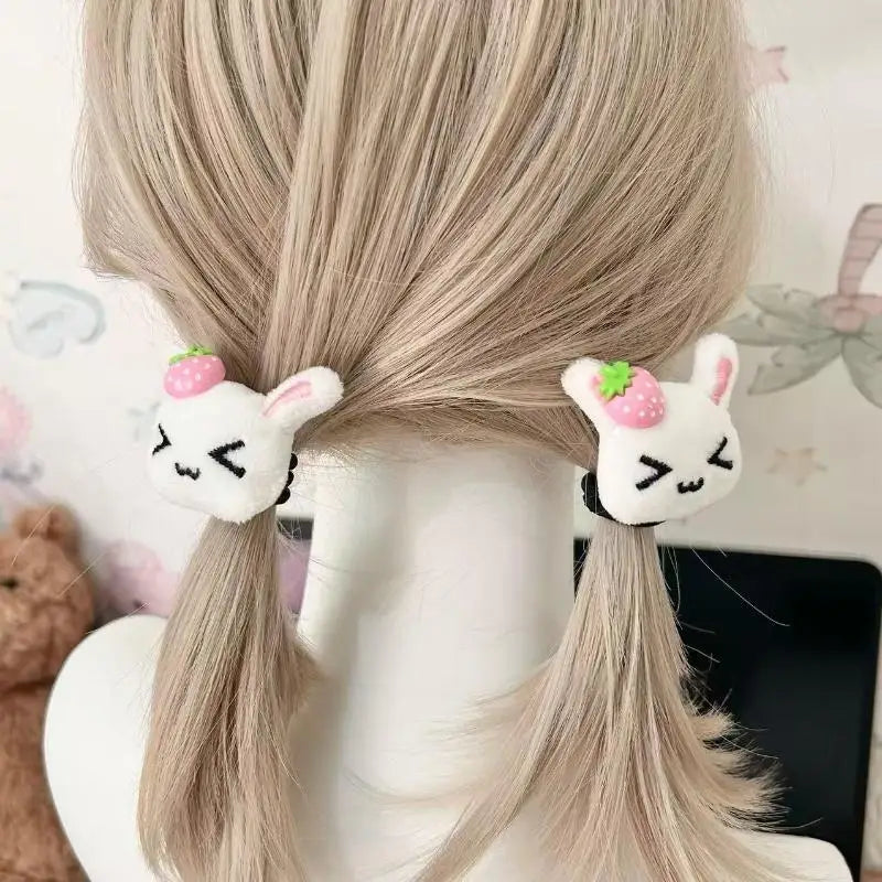 Strawberry Plush Bunny Hair Scrunchie | Elastic Ponytail Tie