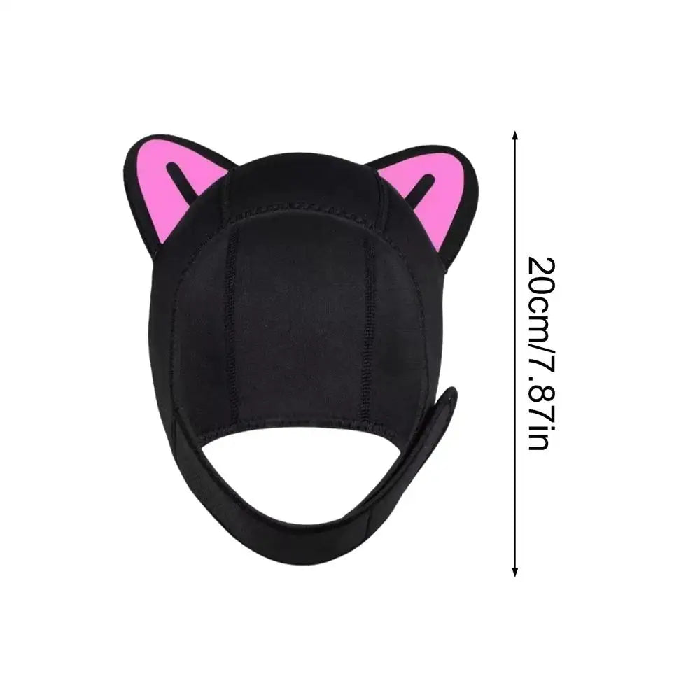 Women's Cat Ear Neoprene Diving Hood with Chin Straps