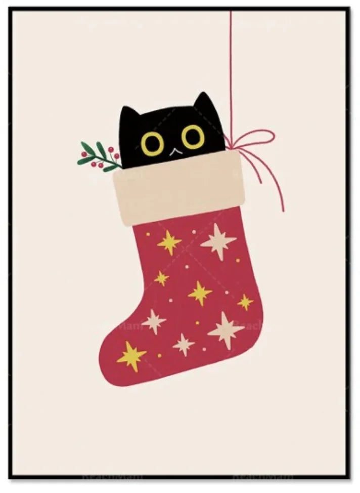 Funny Christmas Cat Vintage Canvas Poster | Retro Wall Art Print Canvas Wall Art Print Peaceful Pleasures Health and Wellness ZLH5547 100x150cm No Frame