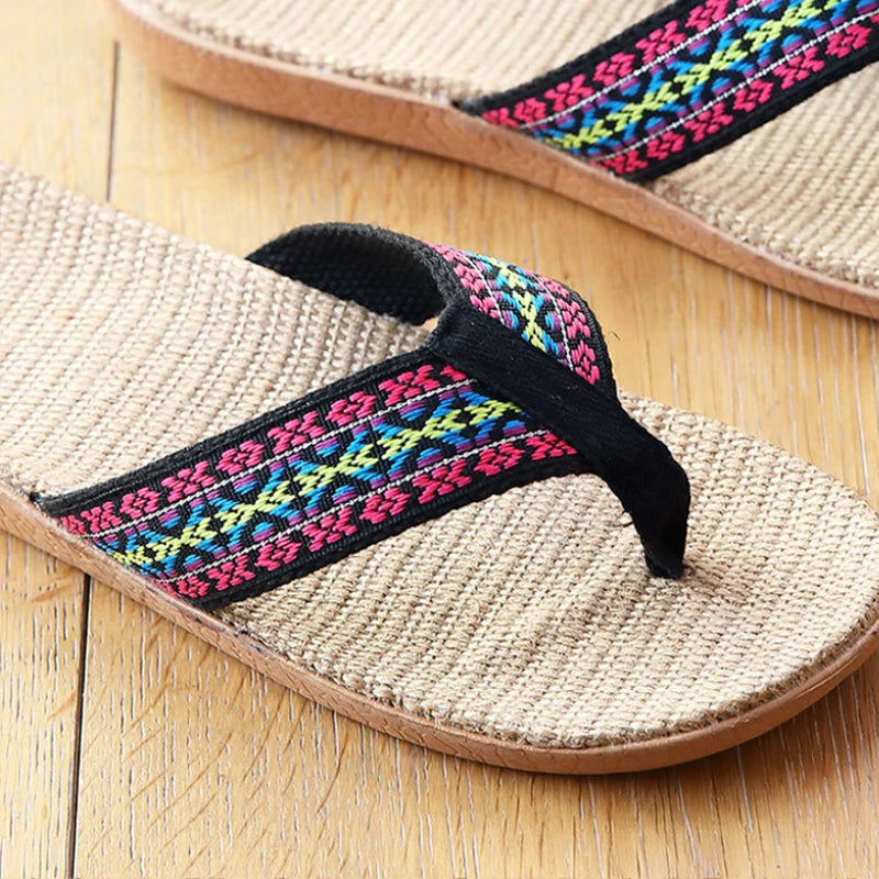 Women's Linen Non-Slip Flat Slide Slippers | Summer Sandals