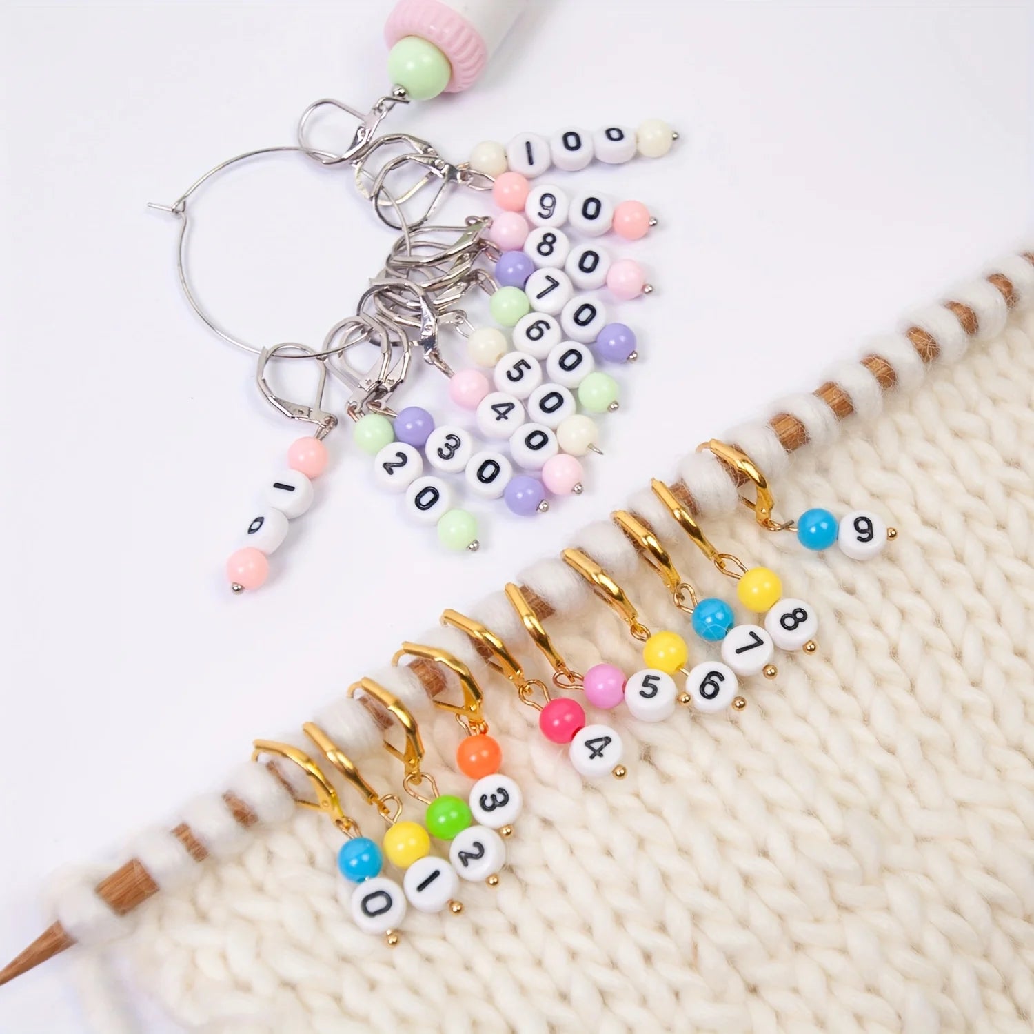20 Pcs Number 0-100 Acrylic Beads Stitch Markers, Round Number Bead Crochet Knitting Stitch Marker Peaceful Pleasures Health and Wellness