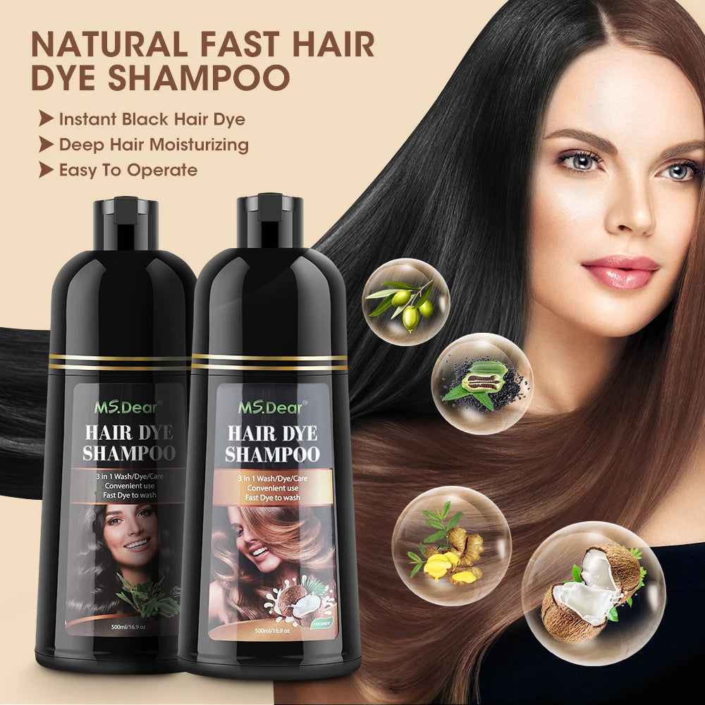 Herbal Hair Dye Shampoo — Fast Black Color, Deep Moisture, Botanical Formula | 500ml Peaceful Pleasures Health and Wellness