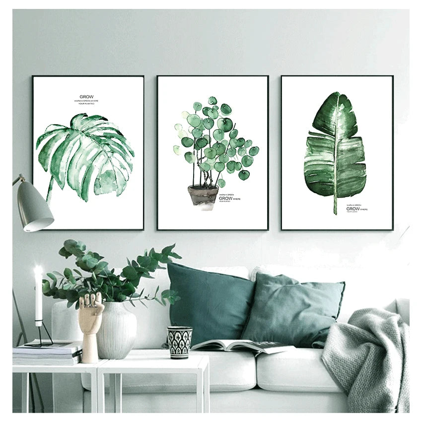 Tropical Green Leaves Watercolor Canvas Wall Art Print Canvas Wall Art Print Peaceful Pleasures Health and Wellness