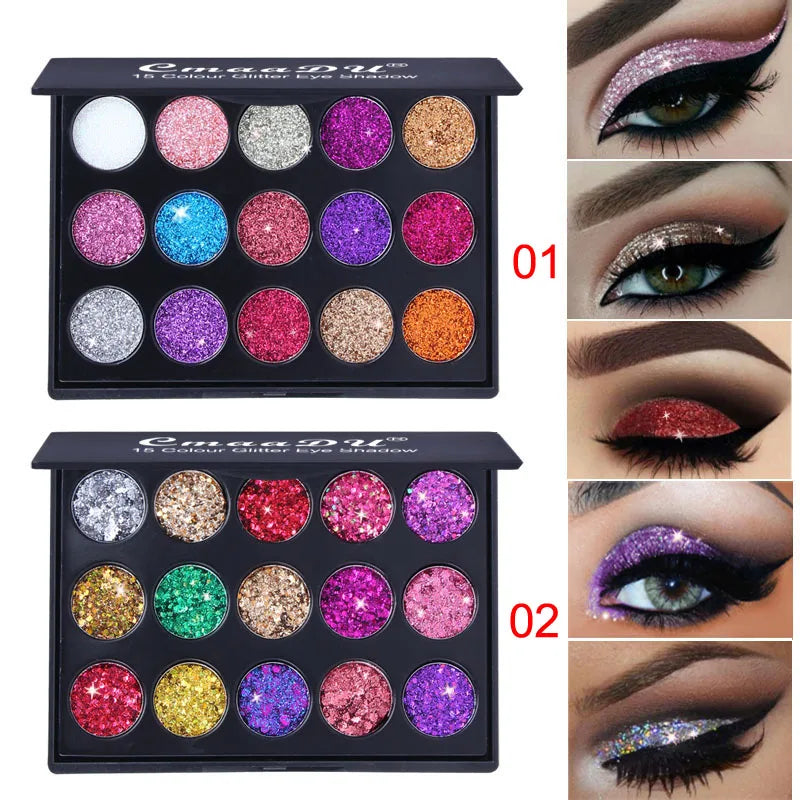 CmaaDu 15-Color Diamond Glitter Eyeshadow Palette – Shimmer