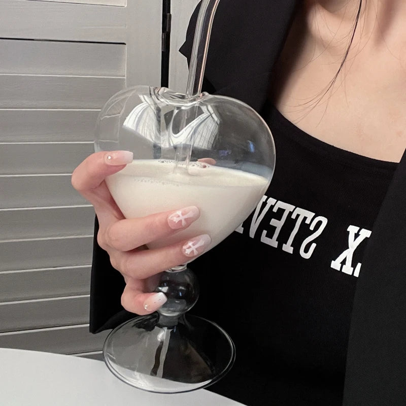 Heart-Shaped Glass Mug – Cocktail, Coffee & Tea Cup Gift