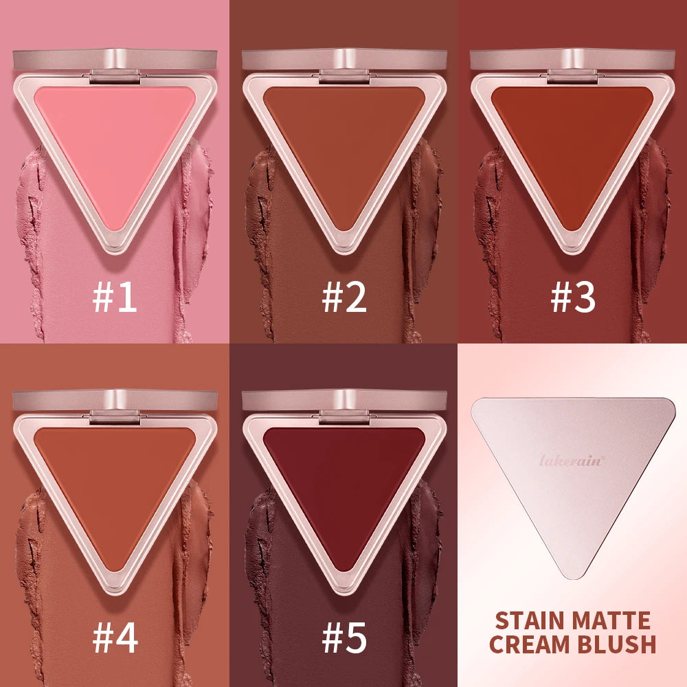 Lakerain Matte Cream Blusher Long-lasting Natural Makeup Triangle Box Design Oil-Resistant High Pigment Cream Blush Plate Peaceful Pleasures Health and Wellness