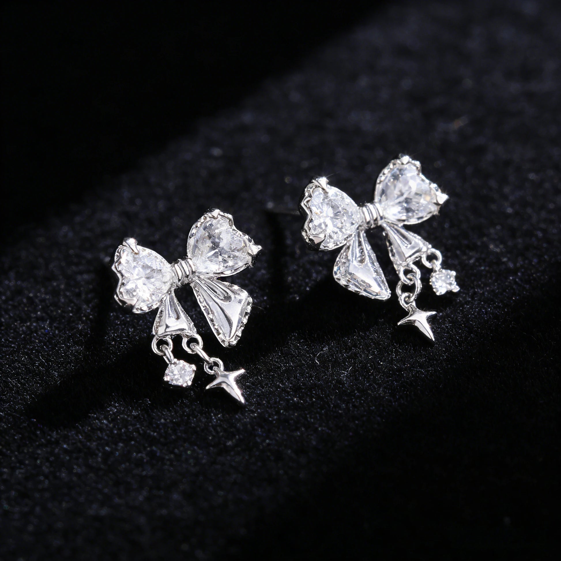 Japanese Korean Style Sweet Bow Zircon Earrings Women Niche Design Premium Jewelry Fashion Temperament Trendy Accessories Gift Peaceful Pleasures Health and Wellness