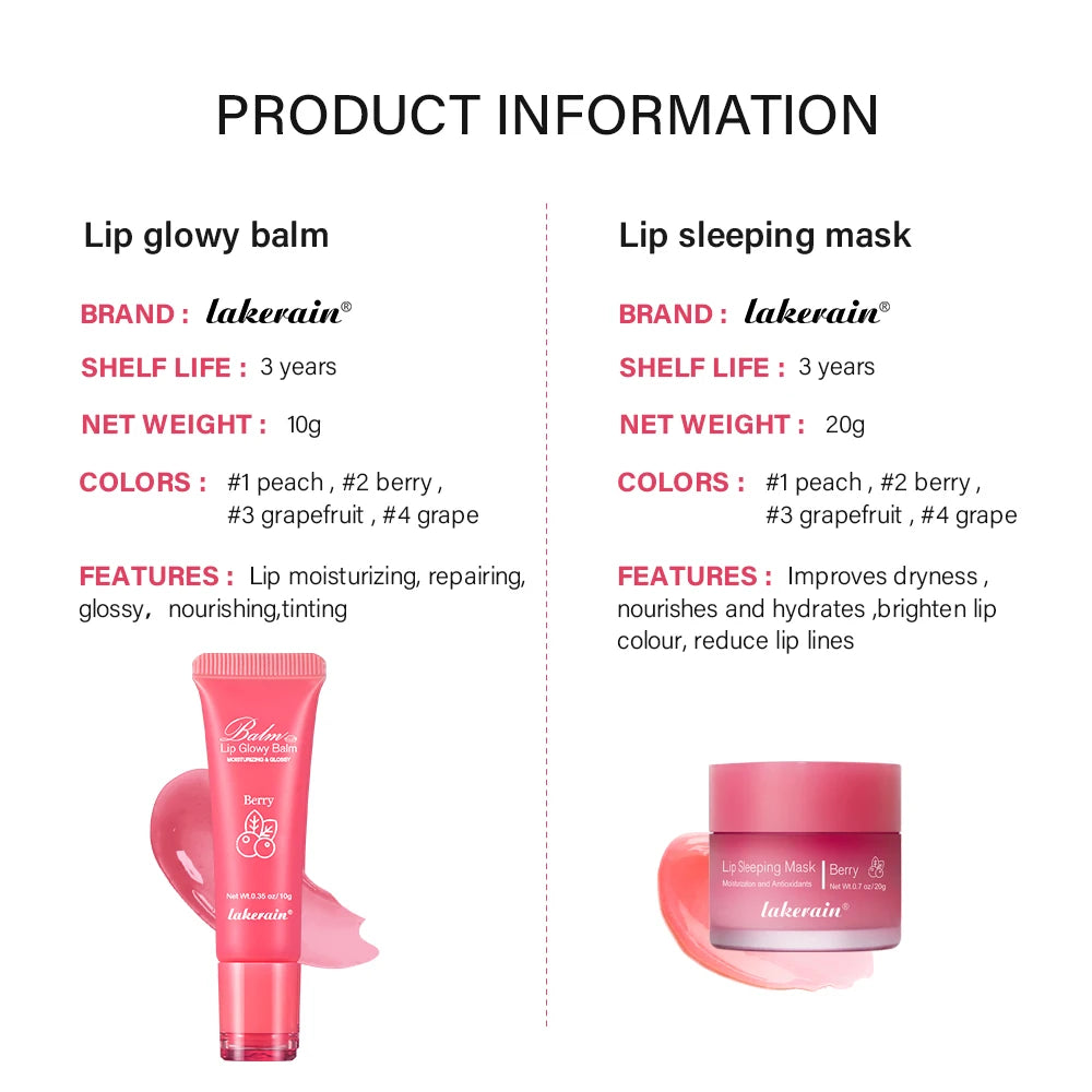 Moisturizing Lip Care Kit Lip Glowly Balm Sleeping Lip Mask Deep Hydrate Night Sleep Mask Reduce Lip Lines Remove Dead Skin Peaceful Pleasures Health and Wellness