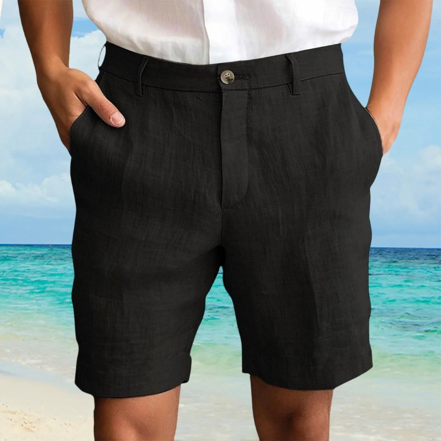 Men's Cotton Linen Shorts – Casual Beach Pocket Pants S–XXXL