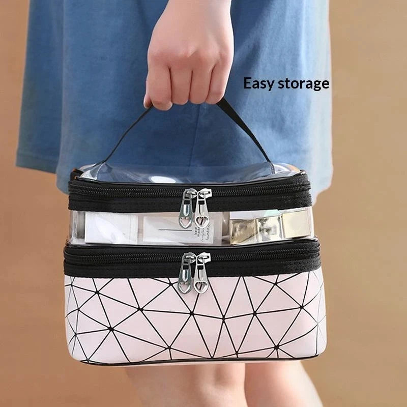 Double-layer Portable Large Capacity Makeup Bag Handheld Travel Waterproof Toiletry Bag Portable Cosmetics Storage Pouch Peaceful Pleasures Health and Wellness