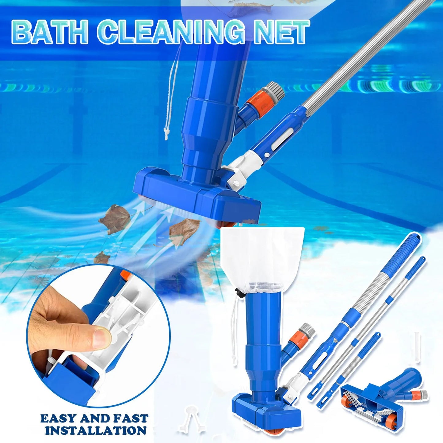 Brush Portable Pool Vacuum Handheld Vacuum Telescopic Pole Pool Vacuum Cleaner Useful Durable Swimming Pool Jet Cleaner Ponds Peaceful Pleasures Health and Wellness