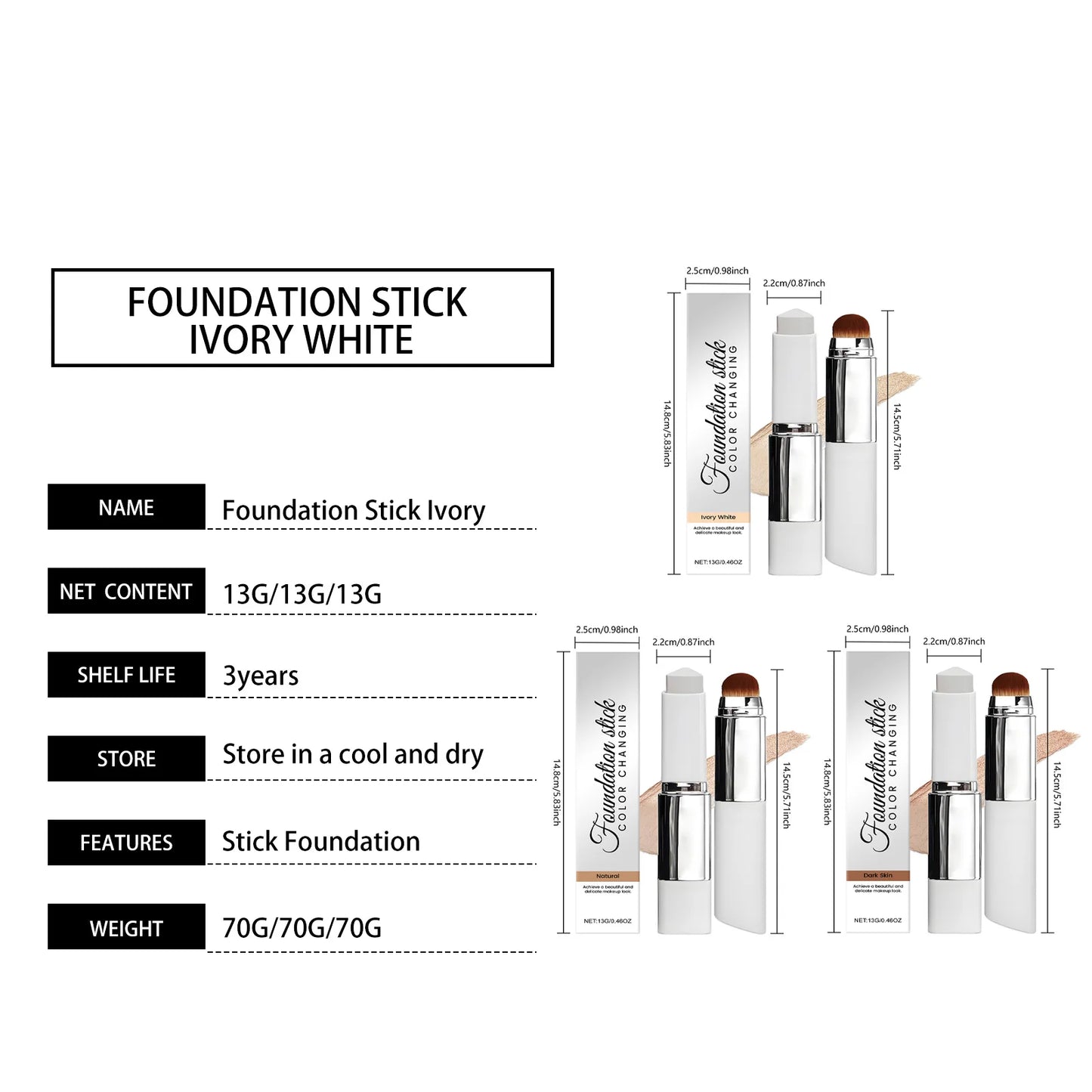 2-in-1 Foundation & Concealer Stick with Brush – 3 Shades