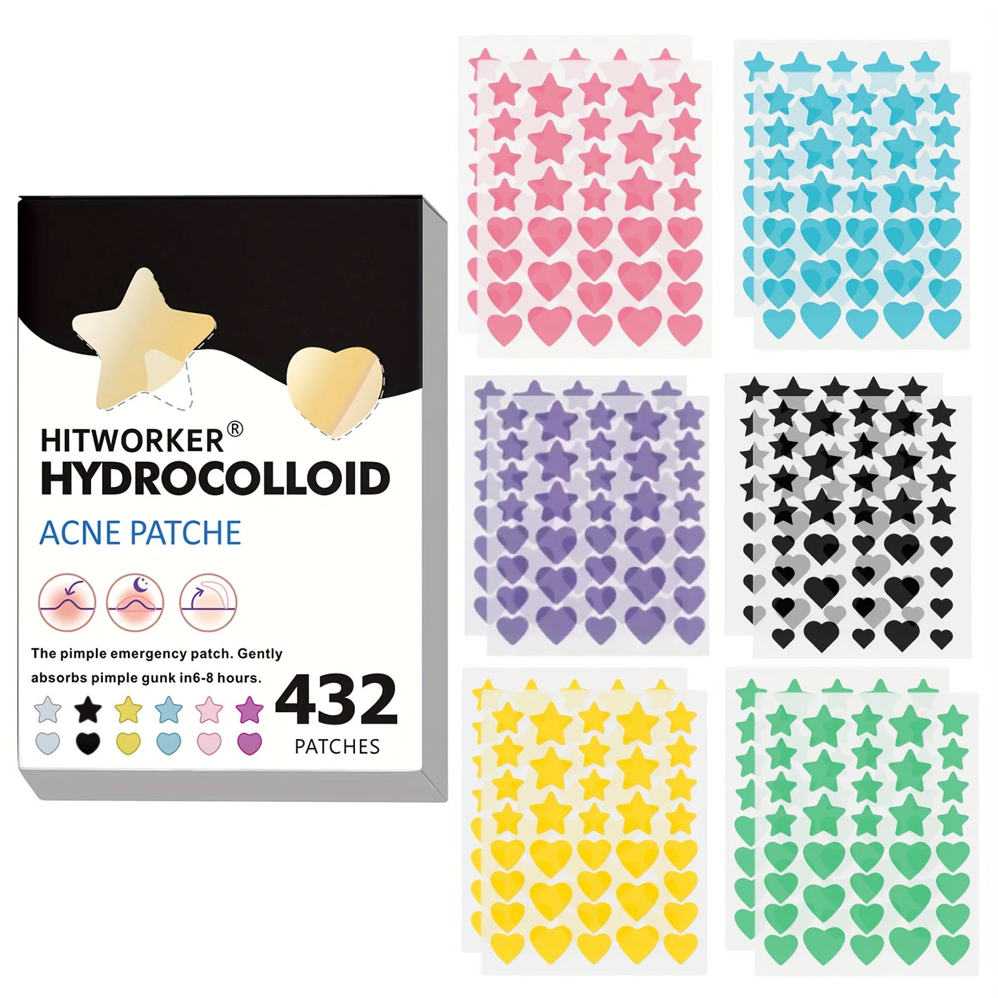 432 Star-Shaped Pimple Patches – Colorful Invisible PE Cover