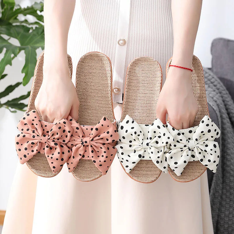 Women's Linen Bow Flip Flops – Bohemian Beach Slippers