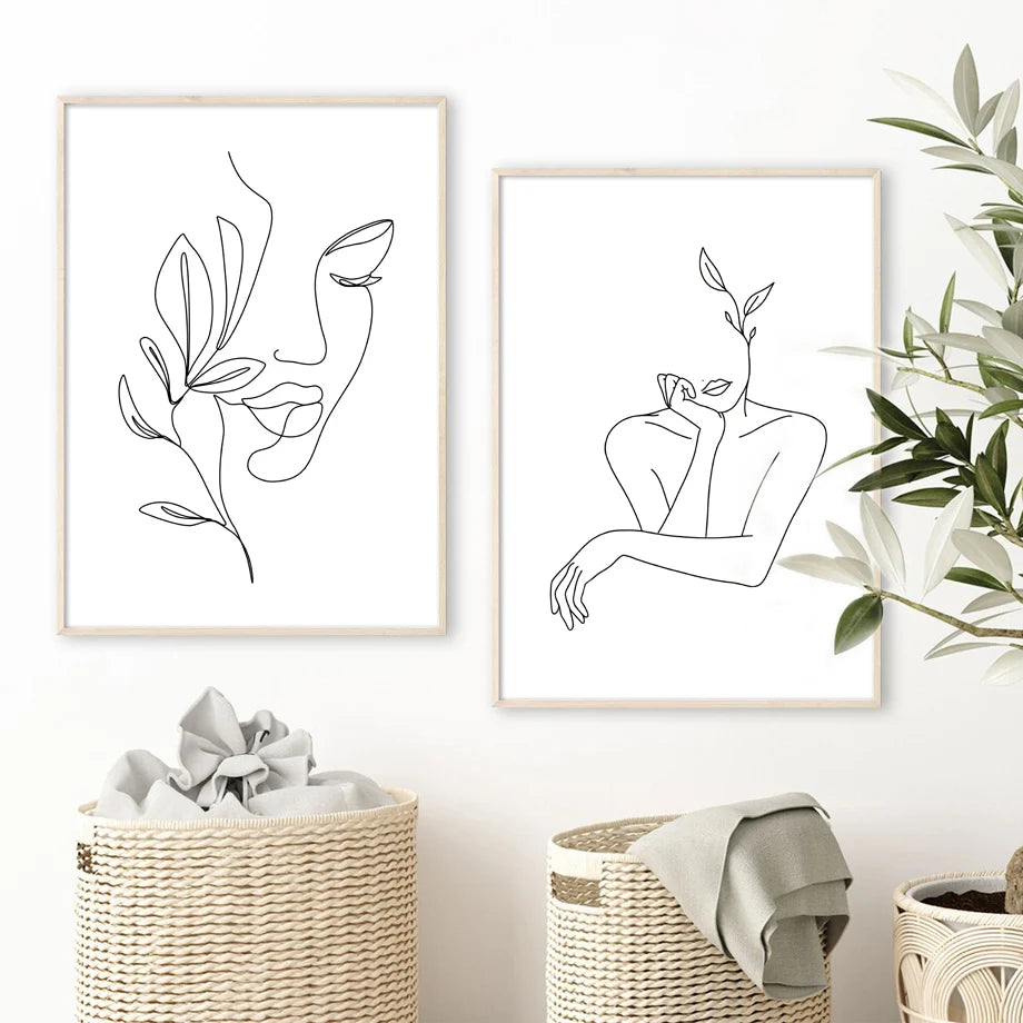 Posters Prints Canvas Painting Nordic Minimalist Wall Art Pictures For Living Room Home Decor Abstract Woman Face Hands Line Peaceful Pleasures Health and Wellness