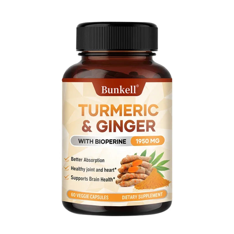 Turmeric Curcumin Ginger Supplement for Joint Comfort Peaceful Pleasures Health and Wellness 60 count-1 bottle