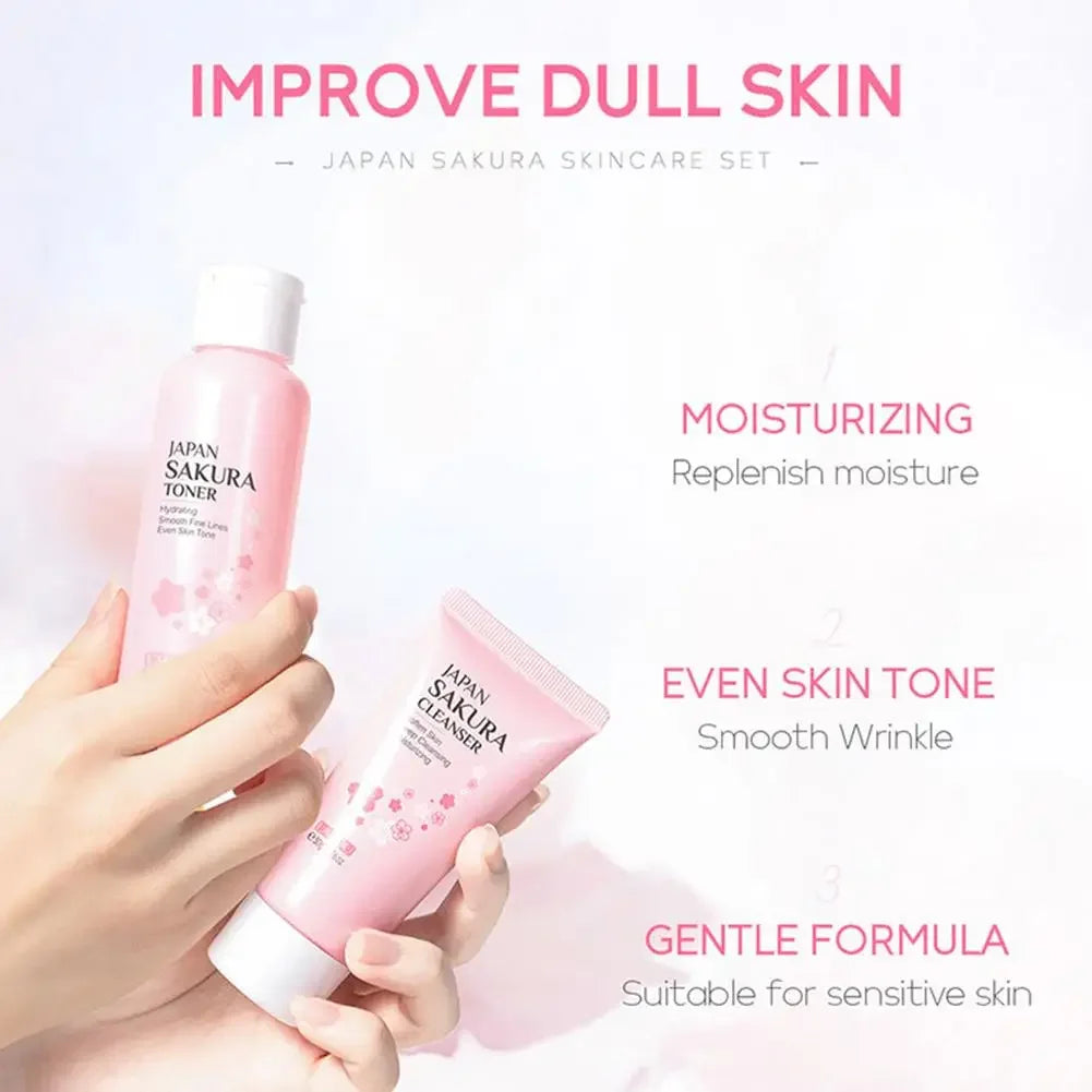 5pcs Skin Care Set Sakura Essence Skin Care Gift Sets With Cleanser,Toner,Serum,Eye Cream, Moisturizing Smooth Wrinkles Skincare Peaceful Pleasures Health and Wellness