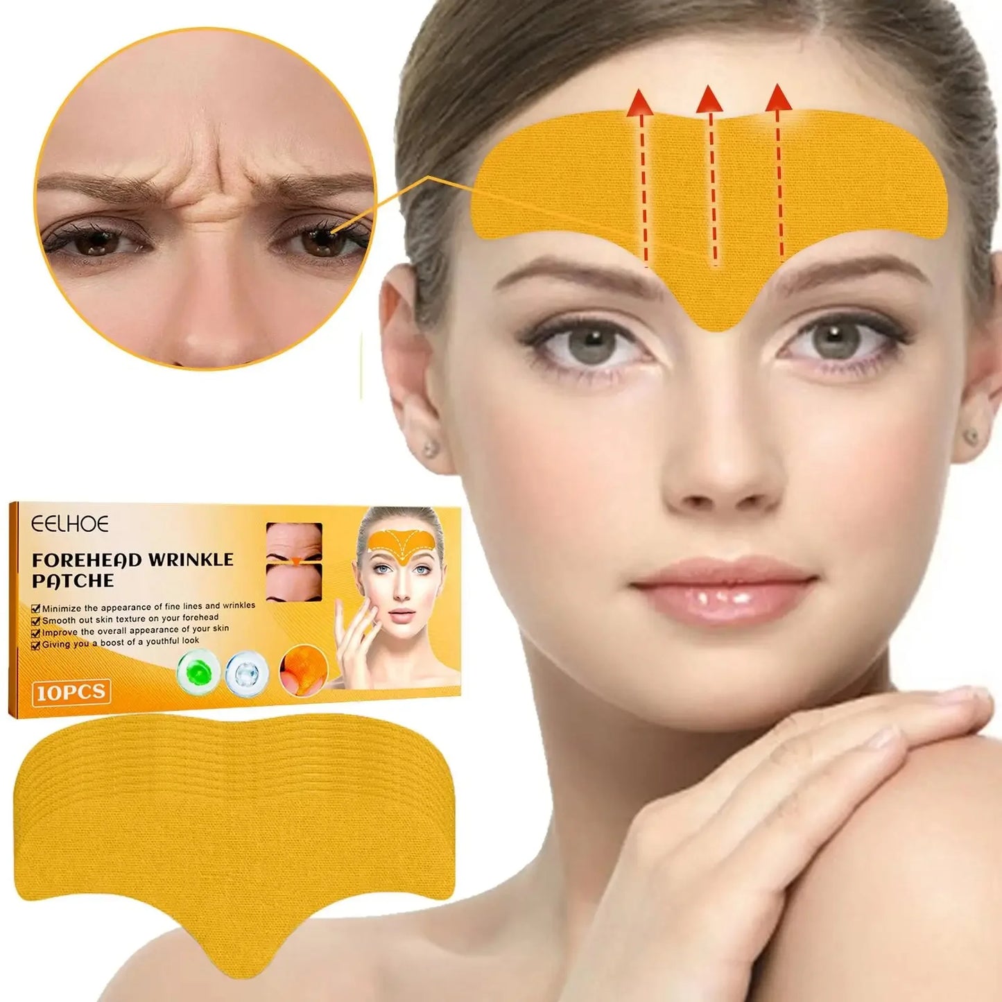 10pcs/box Forehead Wrinkle Patch Lightening Forehead Wrinkle Gel Patch Hydrolyzed Collagen Firming Mask Facial Skincare Stickers Peaceful Pleasures Health and Wellness