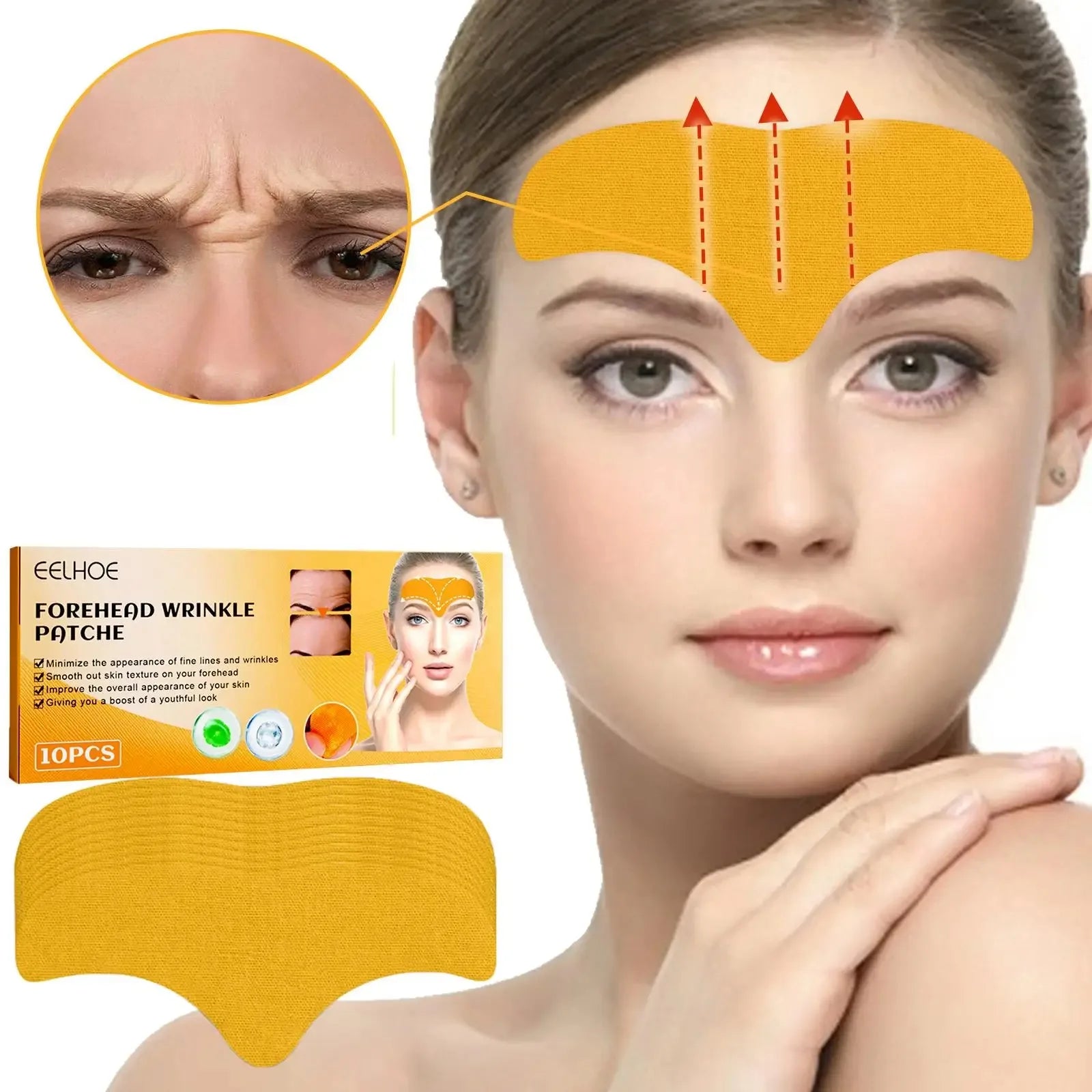 10pcs/box Forehead Wrinkle Patch Lightening Forehead Wrinkle Gel Patch Hydrolyzed Collagen Firming Mask Facial Skincare Stickers Peaceful Pleasures Health and Wellness
