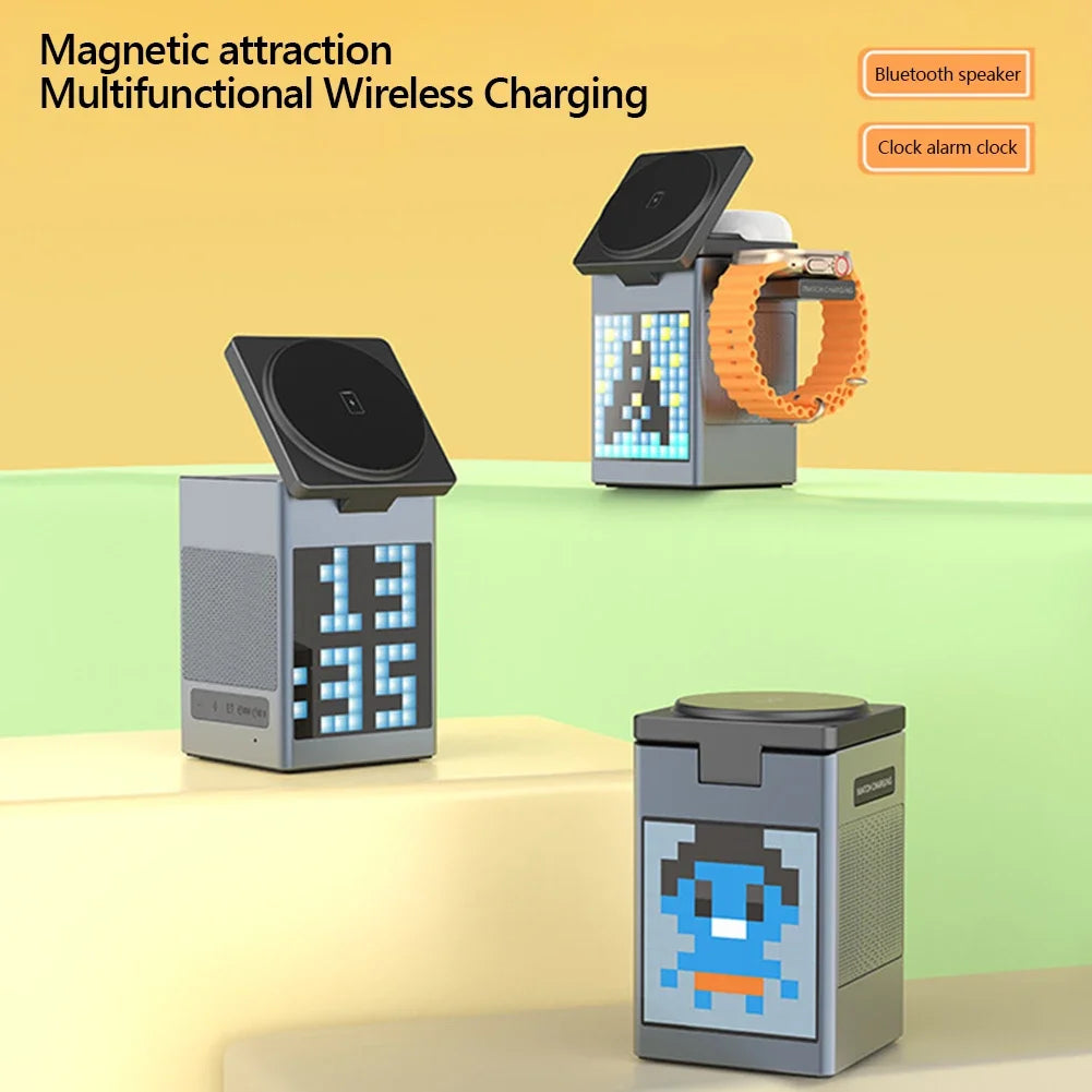 6-in-1 Wireless Charger Stand Bluetooth Speaker & Alarm Clock