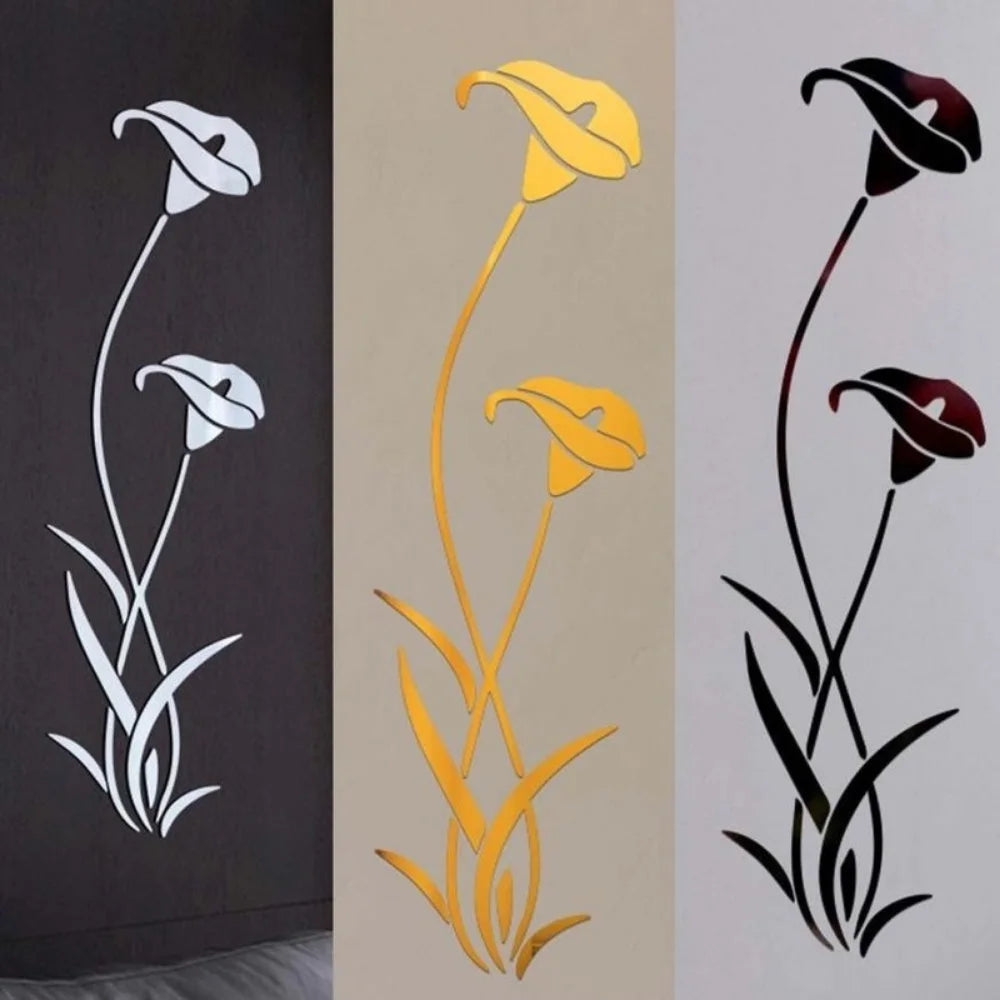 Acrylic Mirror Wall Stickers Small Flowers 3D Decor Reflector