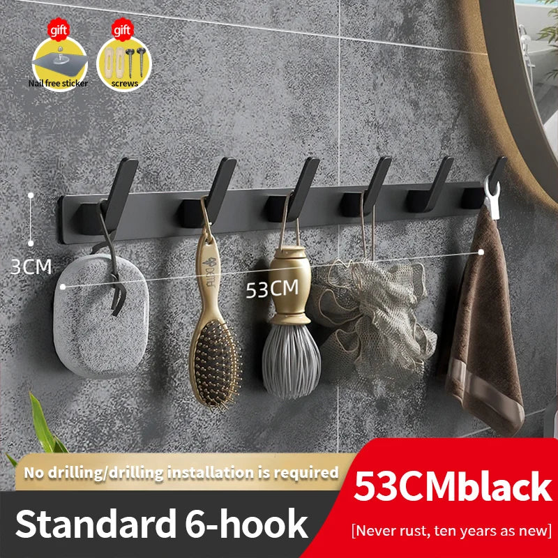 YUNJIEYA 6-Hook Aluminum Wall Rack | Kitchen & Bathroom Hooks