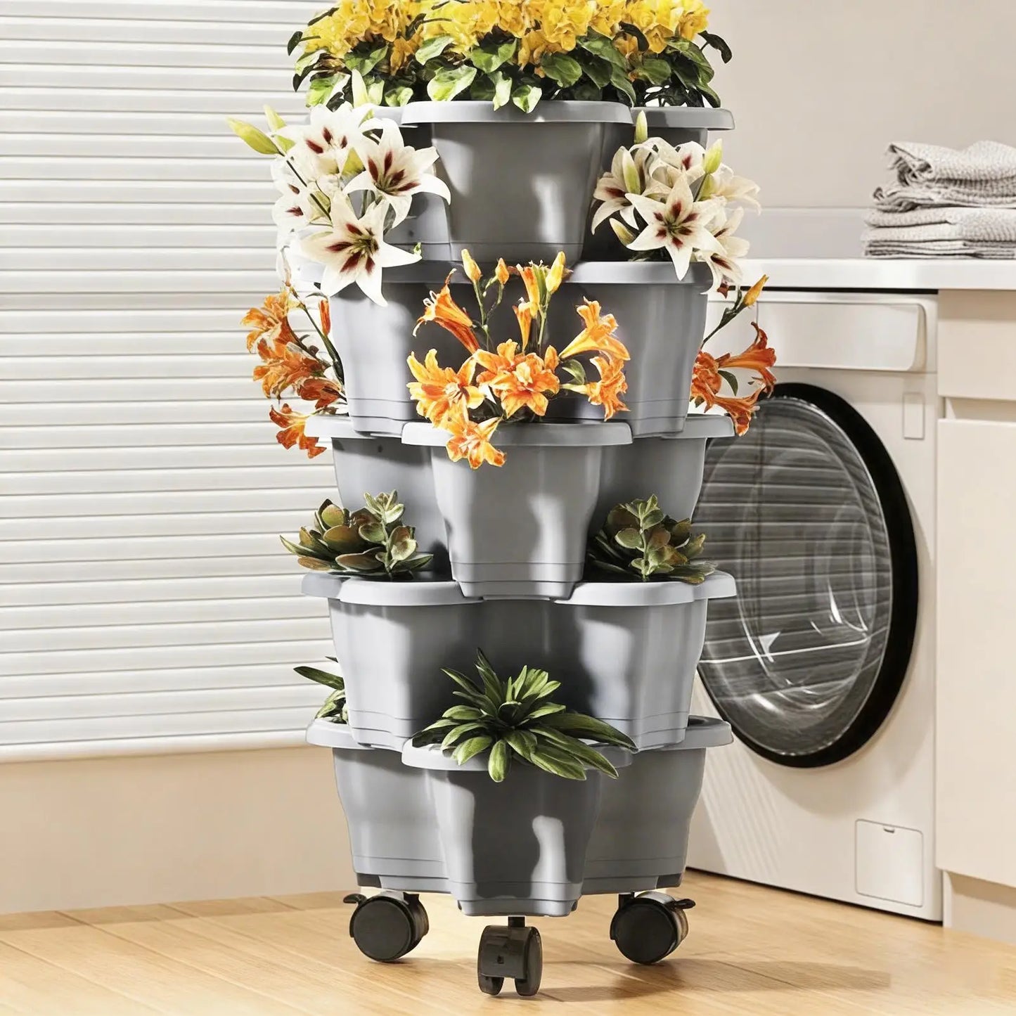 6-Tier Stackable Vertical Planter Tower with Casters | Strawberry Pot