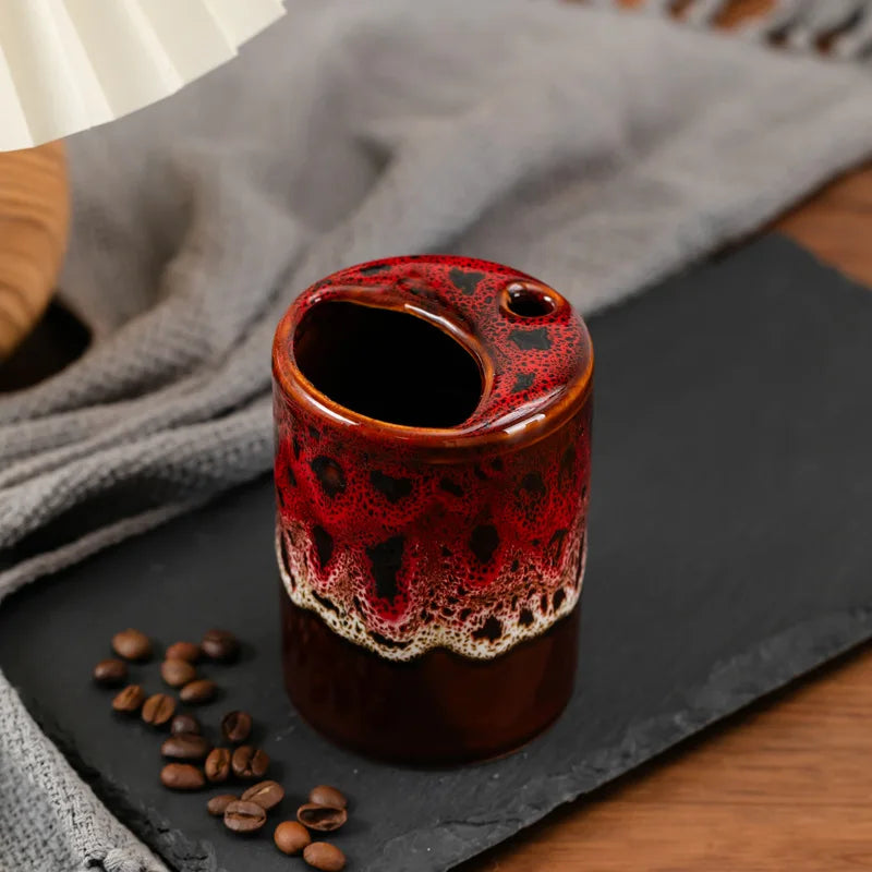 Cross Border Kiln Transformation Creative Mug, Large Capacity Ceramic Latte Gift Couple Coffee Cup, Sipping Breakfast Milk Cup Peaceful Pleasures Health and Wellness red 320mL