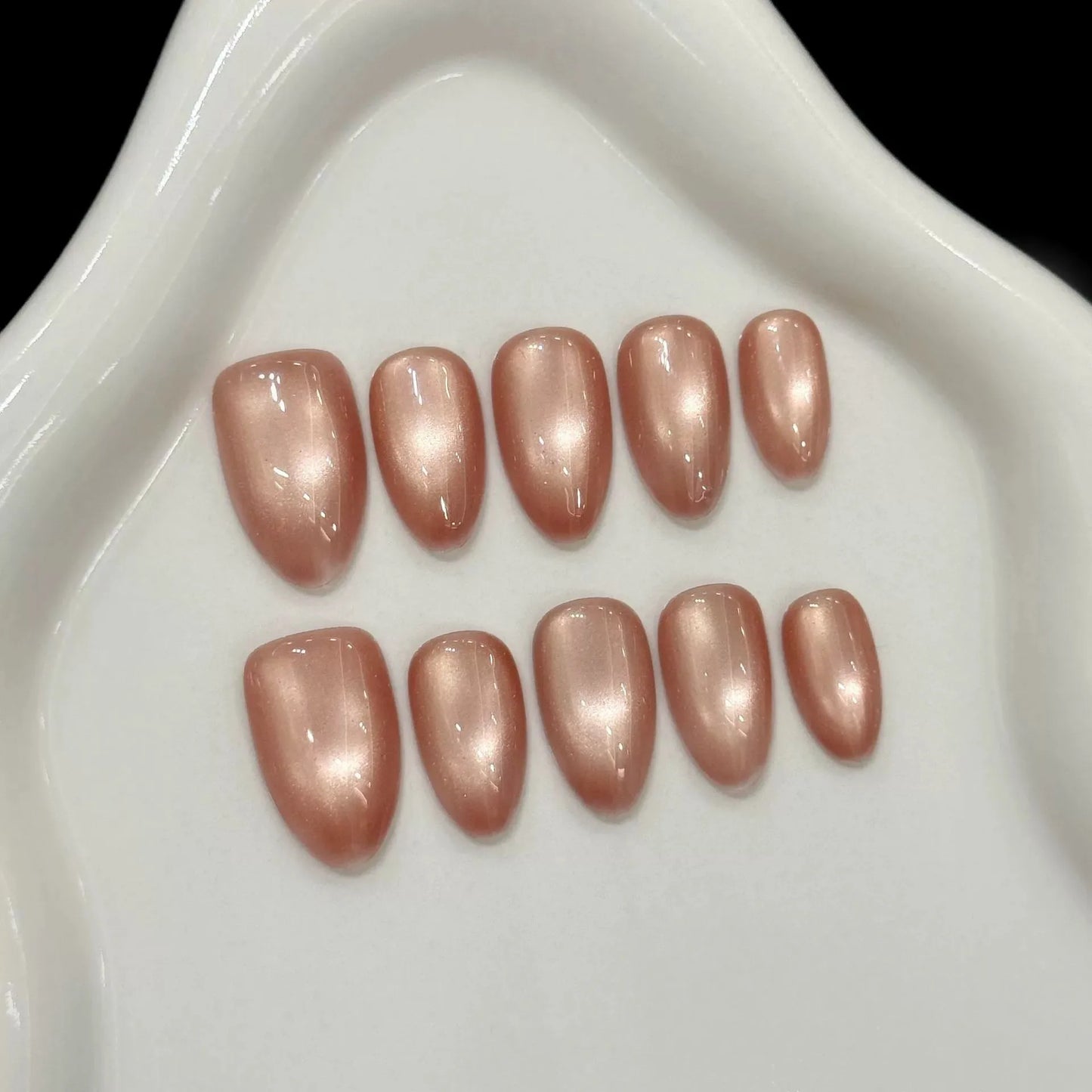 Handmade Press on Nails 10pcs Flash Glass Beads Cat's Eye False Nails Wearable Sweet Simple Round Fake Nails Almond Tip Nail Art Peaceful Pleasures Health and Wellness S 1