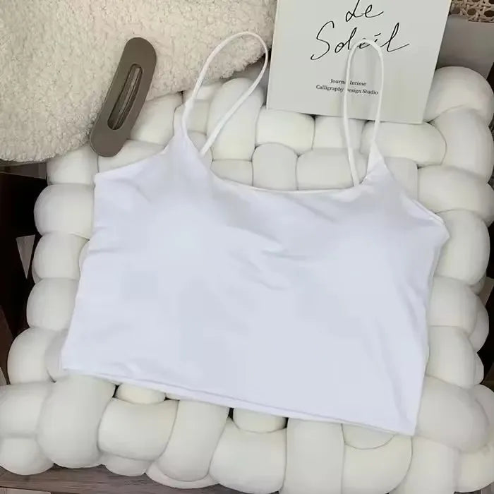 Women Seamless Ice Silk Padded Camisole Bra Top Crop Tank Top for Summer Yoga Workout Running Fitness Lounge Sleepwear Peaceful Pleasures Health and Wellness White One Size