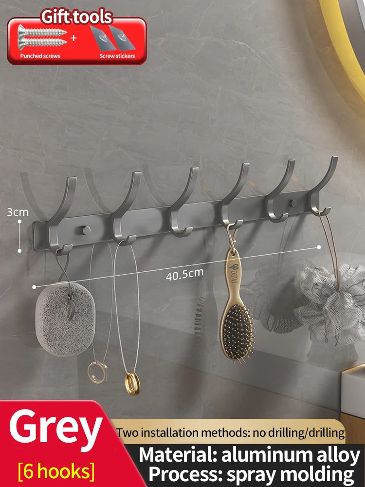 No-Drill Aluminum Wall Hooks – 6-Pack Robe & Clothes Hanger