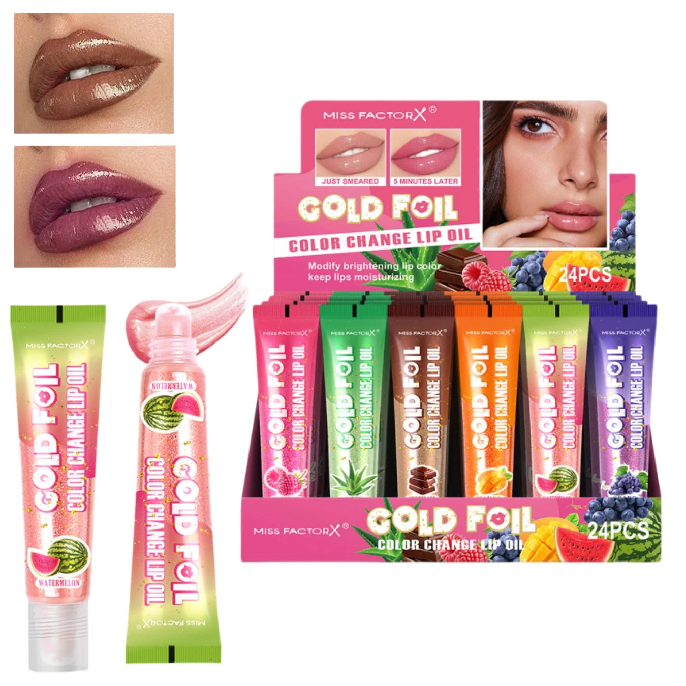 Shiny Lip Oil Gift Set 15ml×24PCS deep moisturizing non-decolorizing foil brightening and embellishing lip color gift Peaceful Pleasures Health and Wellness Lip Oil Set 24PCS