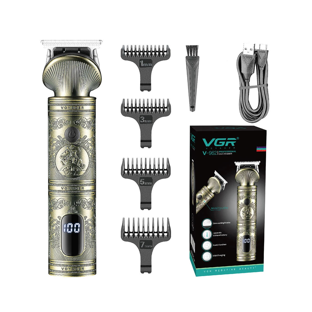 VGR professional high-end hair trimmer set, retro metal electric push shear, home LED intelligent digital hair clipper, shaver Peaceful Pleasures Health and Wellness USB 1