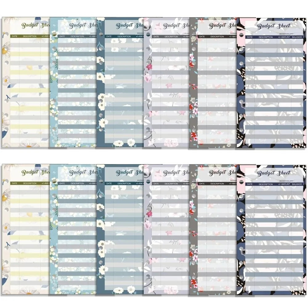 12Sheets A6 Loose Leaf Refill Budget Paper Flower Fruit Pattern Expense Tracker Refill Binder Paper Budget Binder Paper Refill Peaceful Pleasures Health and Wellness Style C