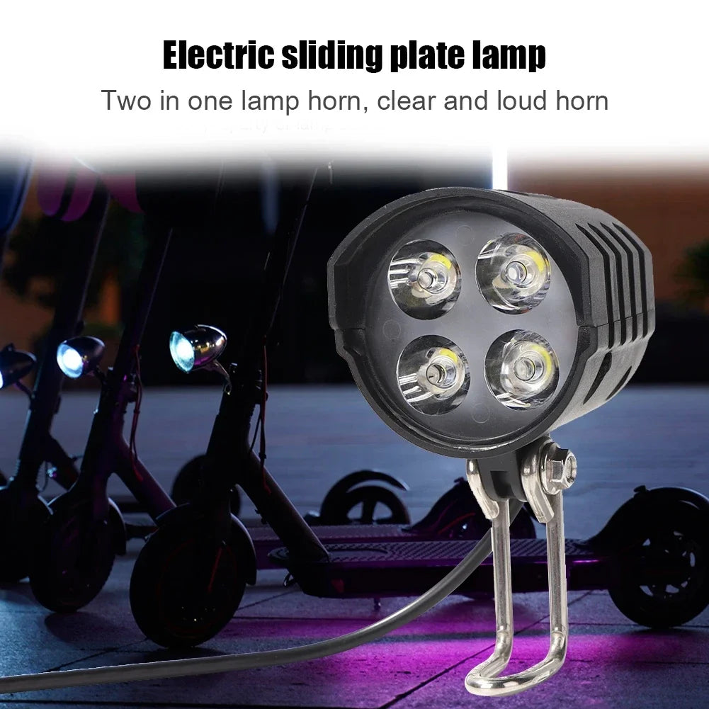 E-Bike Horn Light Electric Bicycle 4 LED Headlight 12W Waterproof 2 in 1 Horn and Light Switch Bicycle Flashlight Peaceful Pleasures Health and Wellness